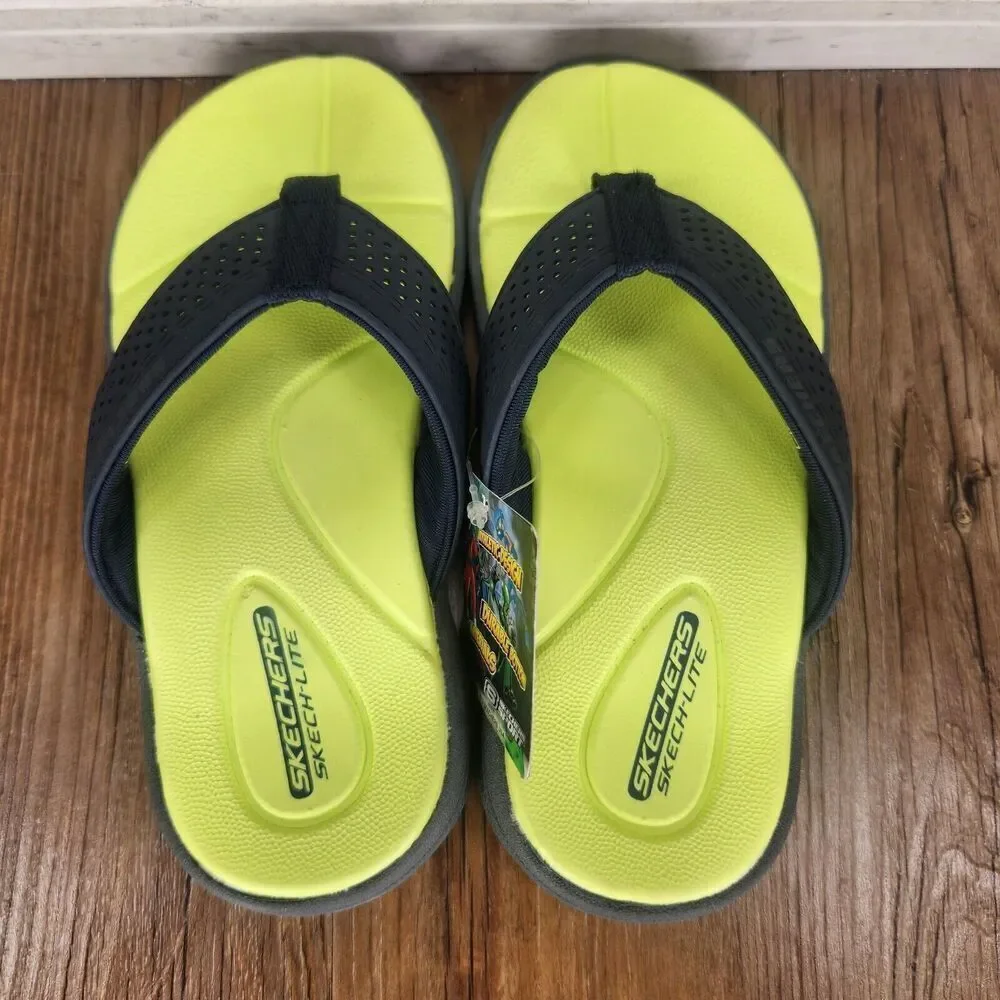 Skechers Supreme Pool Days 92224L Boys Sz 11 Green Gray Beach Flip Flop Sandals